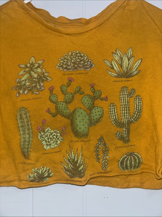 Fifth Sun Tops - Fifth Sun Mustard Yellow Succulent Graphic Crop Top